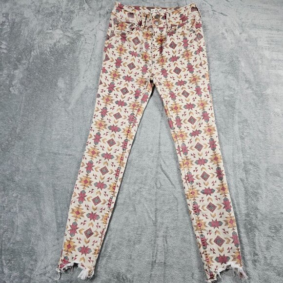 We the Free People Jeans Womens 25 Wild Child Aztec Print Skinny Boho Raw Hems - Picture 2 of 14